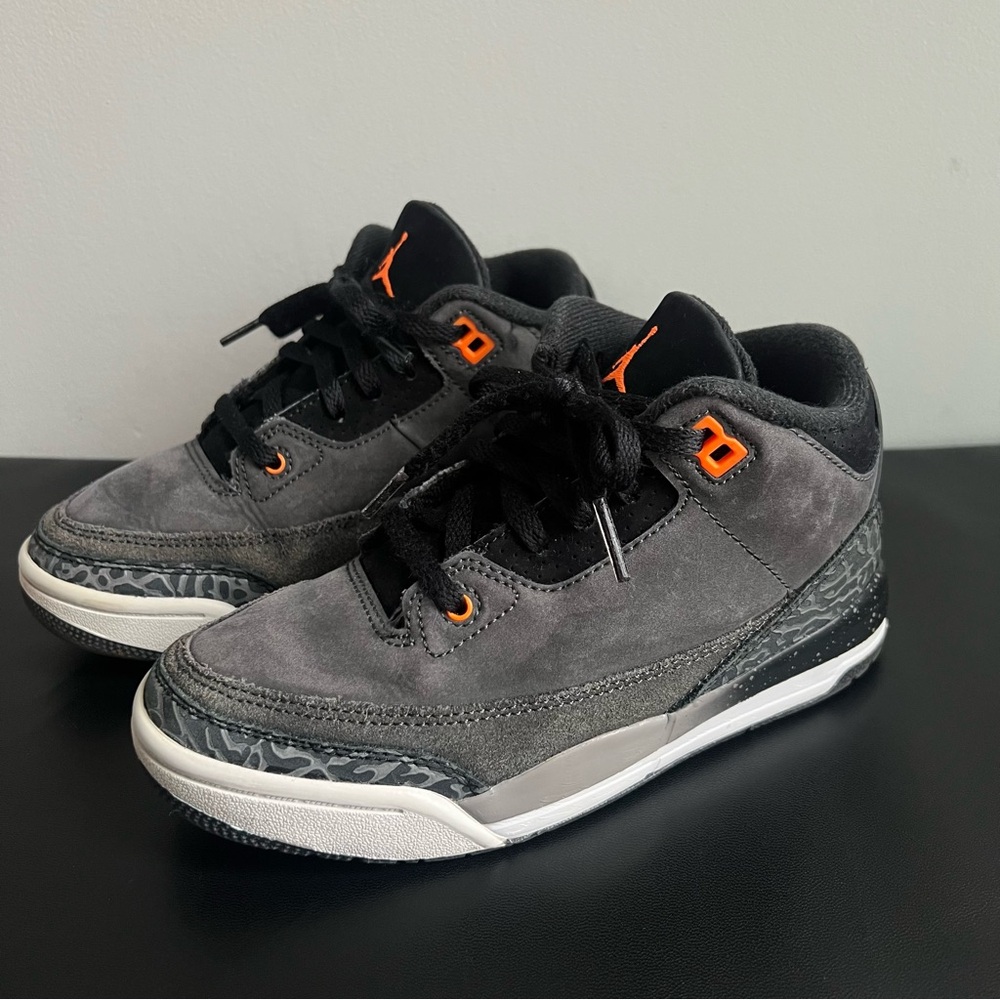 Kids Gray and Black Suede Sneakers with Orange Accents